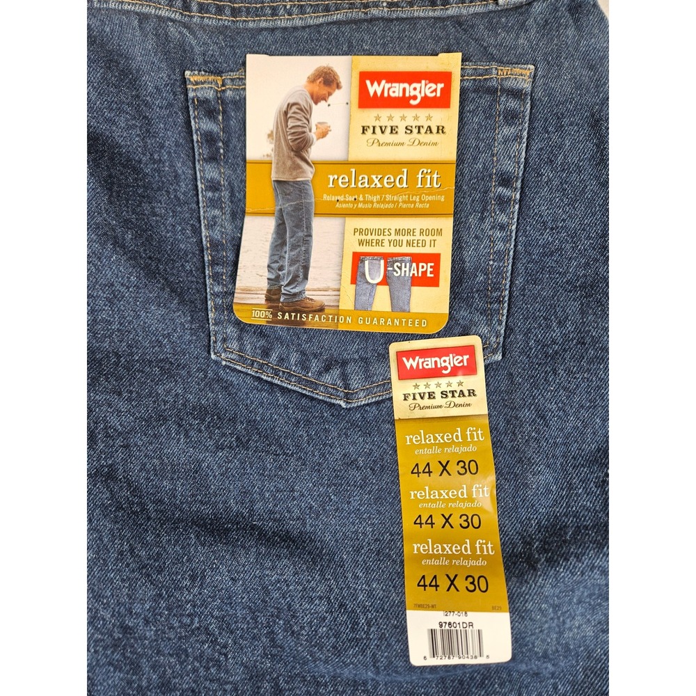 Wrangler Five Star Premium Denim Relaxed Fit Jeans Mens 44x30 Dark Wash 97601DR
